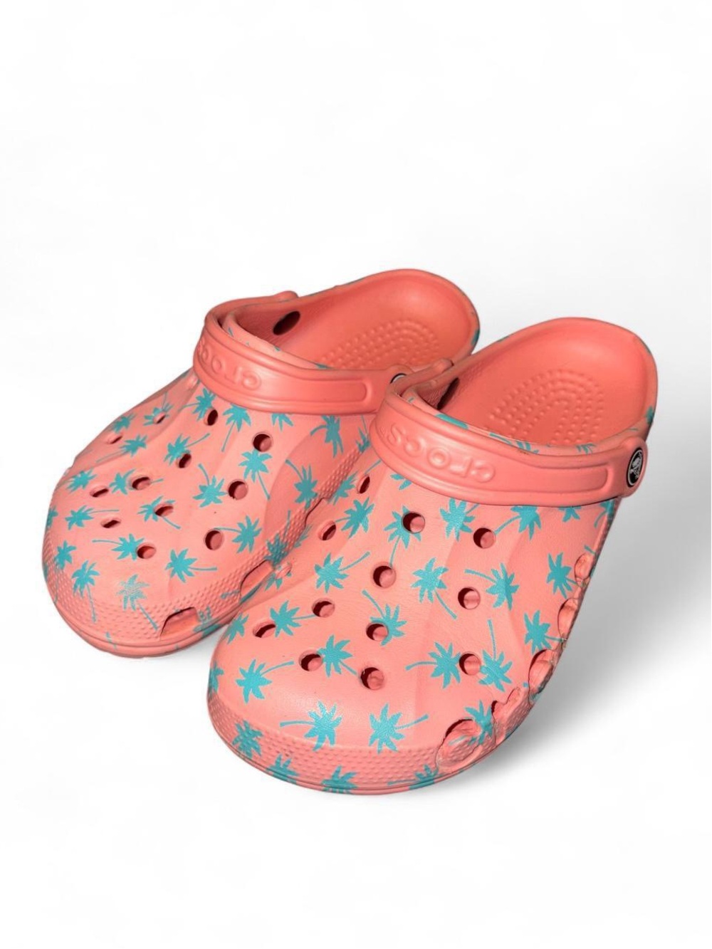 Crocs Classic Clog in Coral with Teal Palm Print